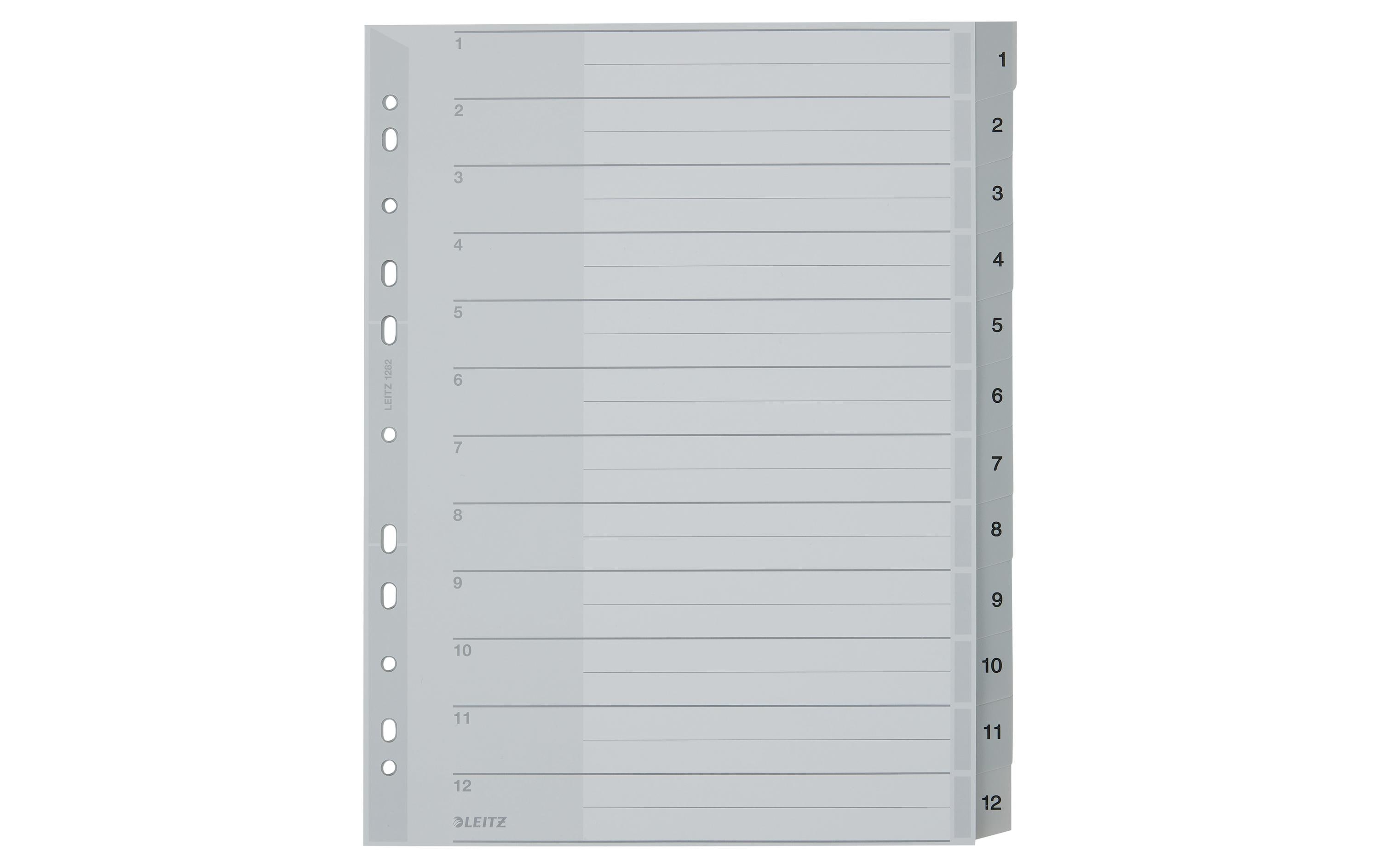 Register A4+, 1-12 1-12Plastikregister mit beschriftbarem Deckblatt aus Karton und Taben mit Zahlenaufdruck