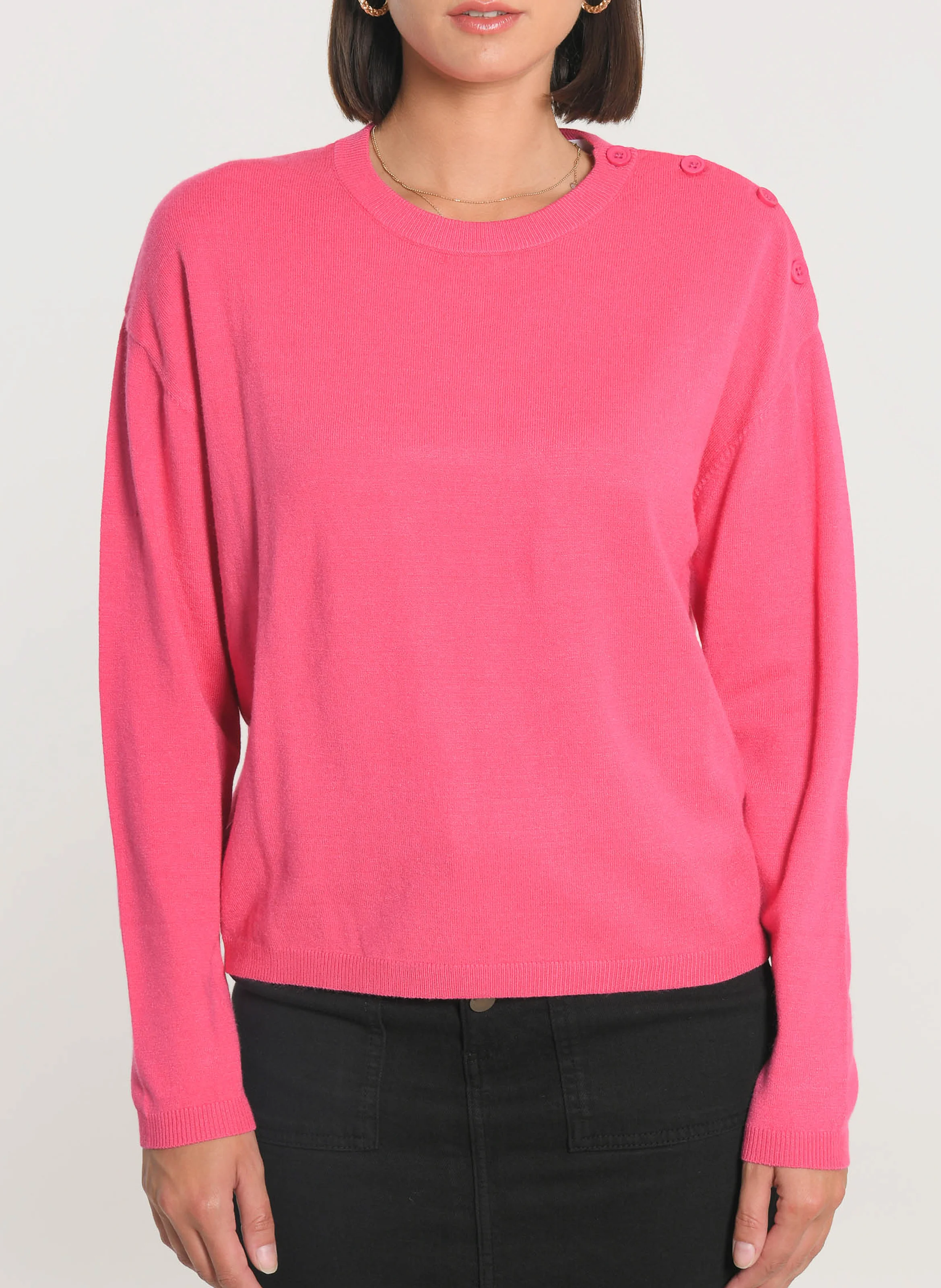 NOLWENN - Pull droit en maille mélangée | Rose
