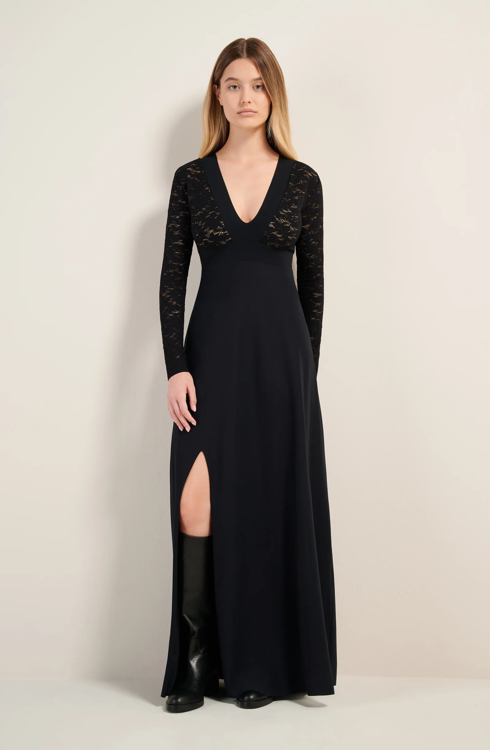 vanao Robe longue en dentelle noire Noir