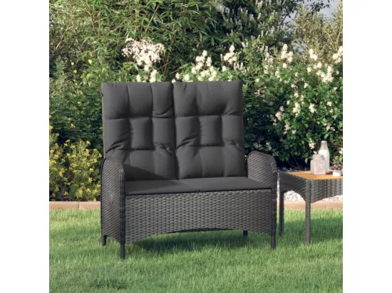 Banc de jardin inclinable avec coussins 107cm Poly rotin Noir