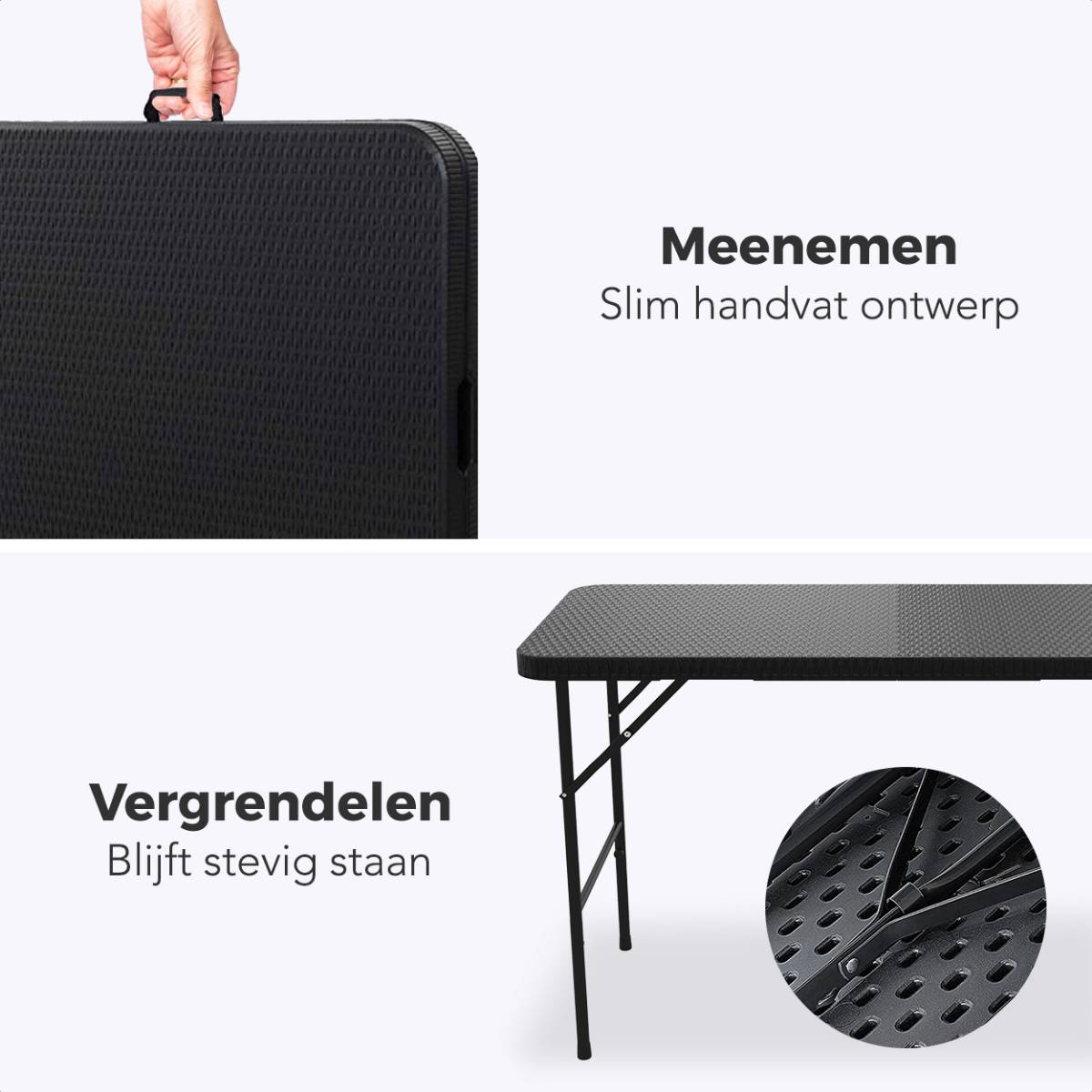 LifeGoods 120x60 cm Inklapbare vouwbare tafel  - Black