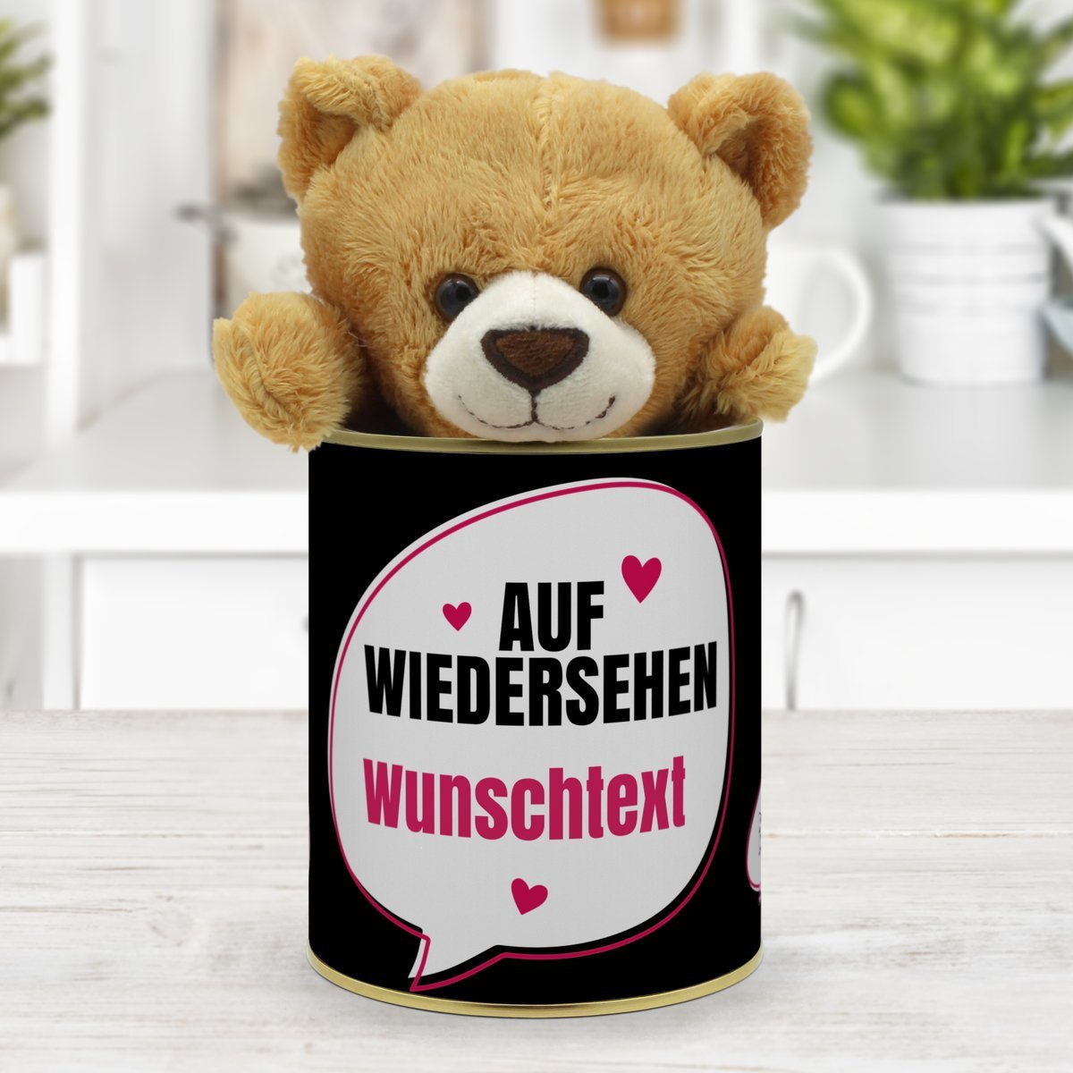 Personalisierte Geschenkdose - Teddybär (Motiv: Abschied)