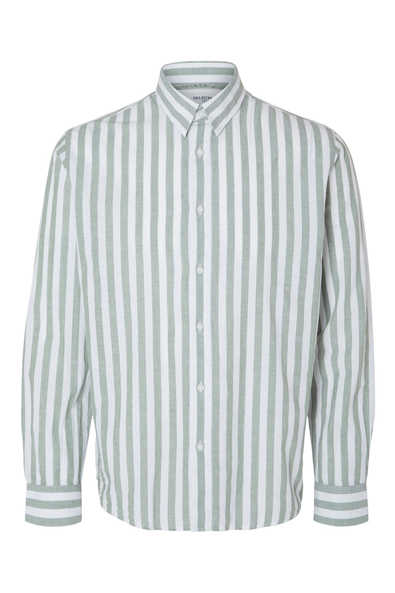 Camisa de manga comprida em linho e algodão orgânicos. - Cáqui