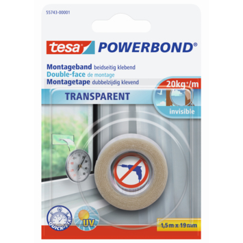 Tesa Powerbond montagetape transparant 19 mm x 1,5 m