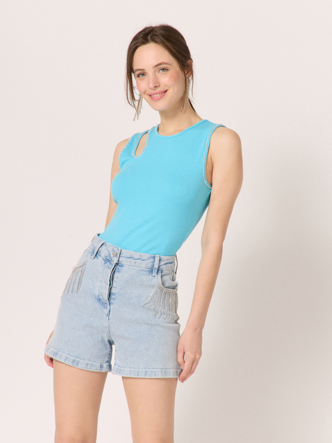 Top col ajouré et strass
