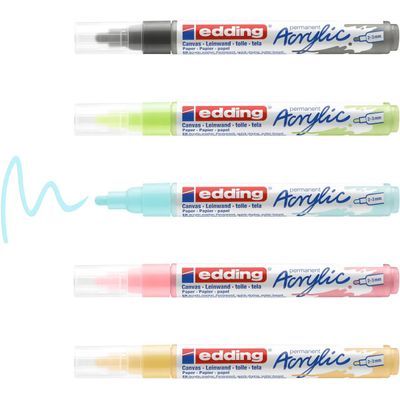 Edding 5100 - Pack de 5 marqueurs acryliques - jaune pastel, vert pastel, bleu pastel, anthracite, mauve