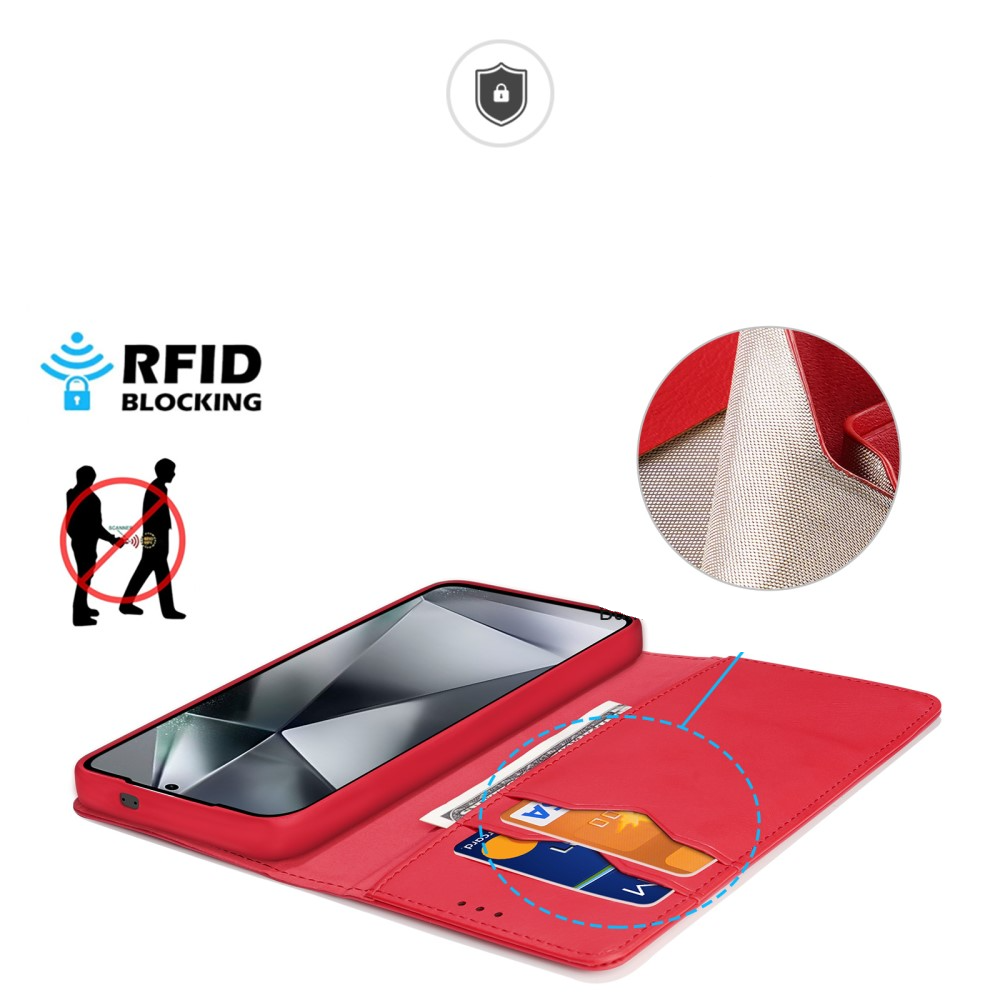 Samsung Galaxy S25 Ultra Flip Wallet Cover Echtleder Tasche (RFID Schutz) - Rot