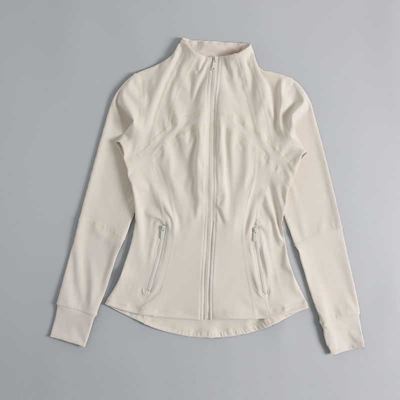 Claduodoe - Sporttop met lange mouwen, col, effen rits en slanke pasvorm