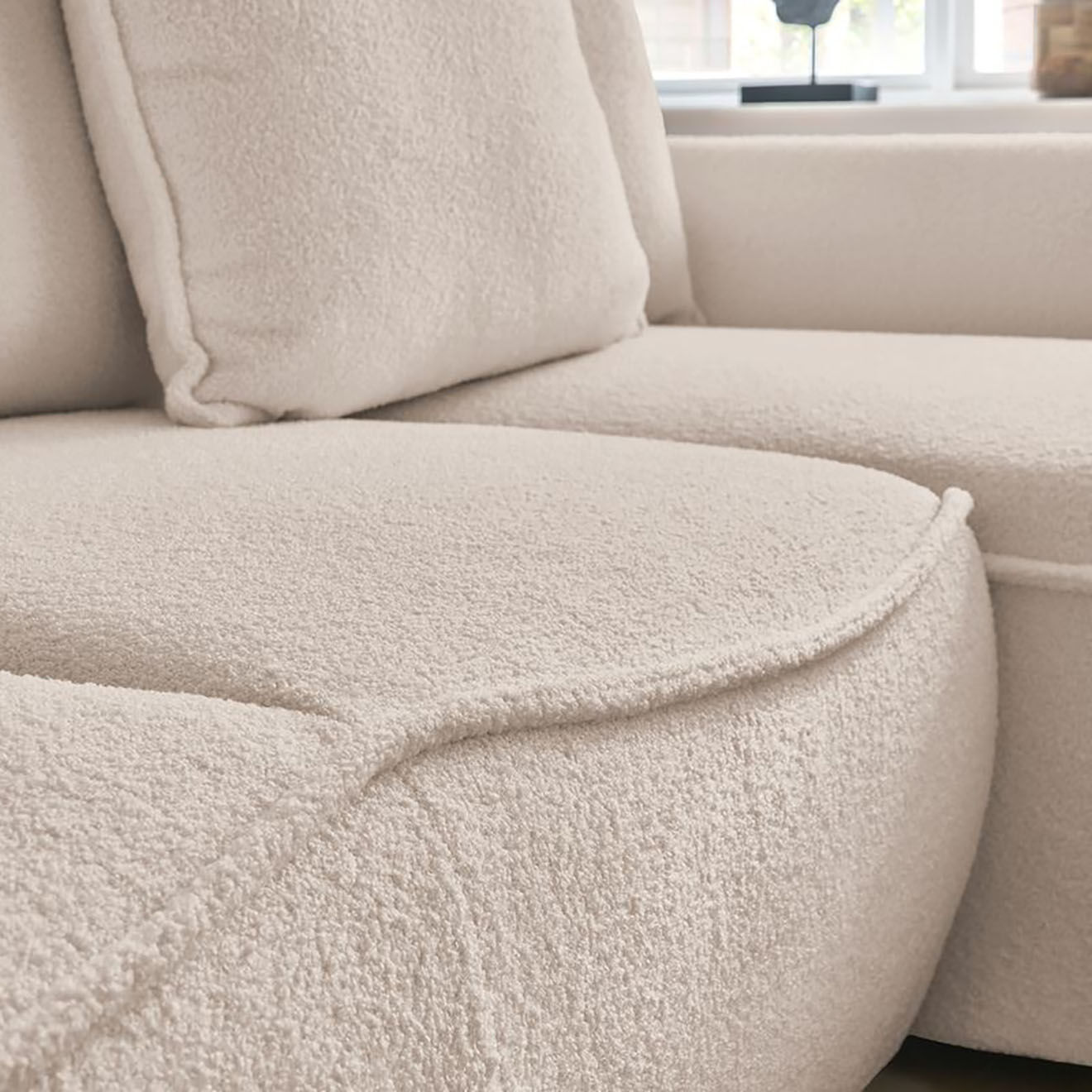 Bobochic Canapé d'angle droit convertible bouclette Léon beige - 242x158x90 cm