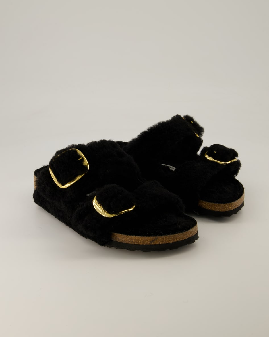 Birkenstock Arizona Big Buckle Teddy Rivet Pantoletten in Schwarz