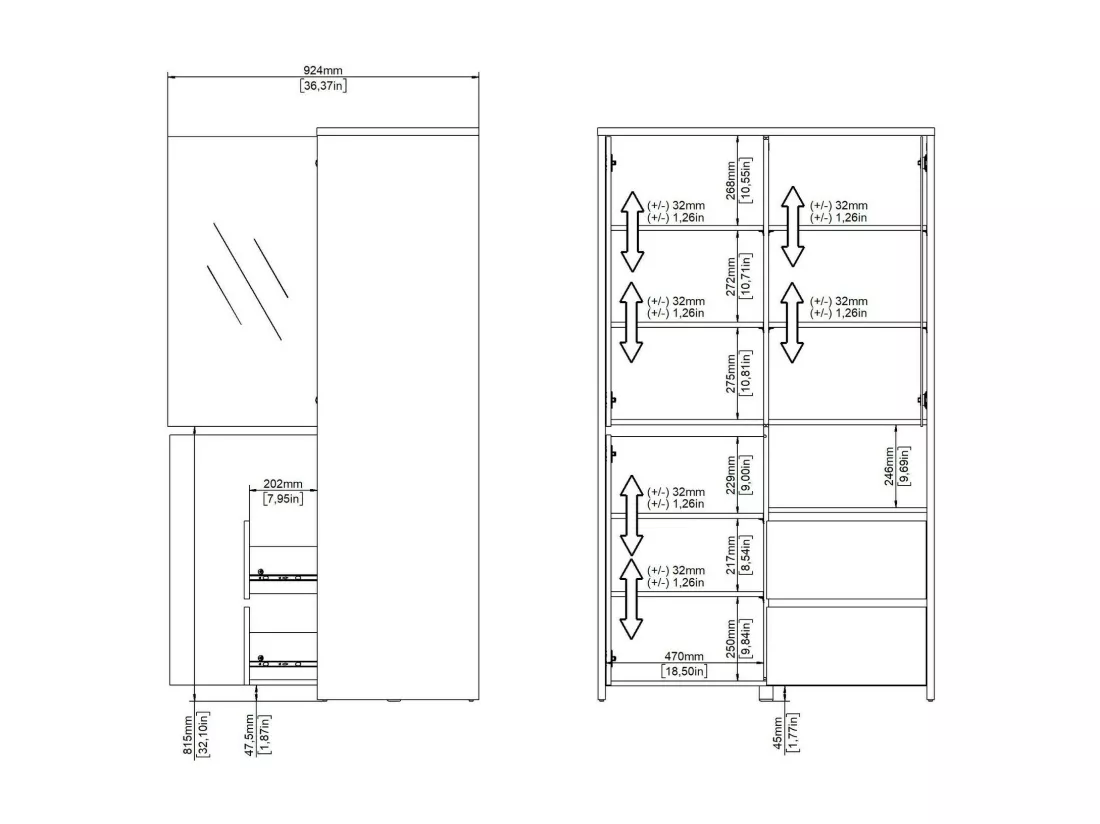 Vitrine Dvecin, Buffet d'exposition, Vitrine polyvalente, Buffet de salon, 100x48 h170 cm, Chêne clair et Blanc