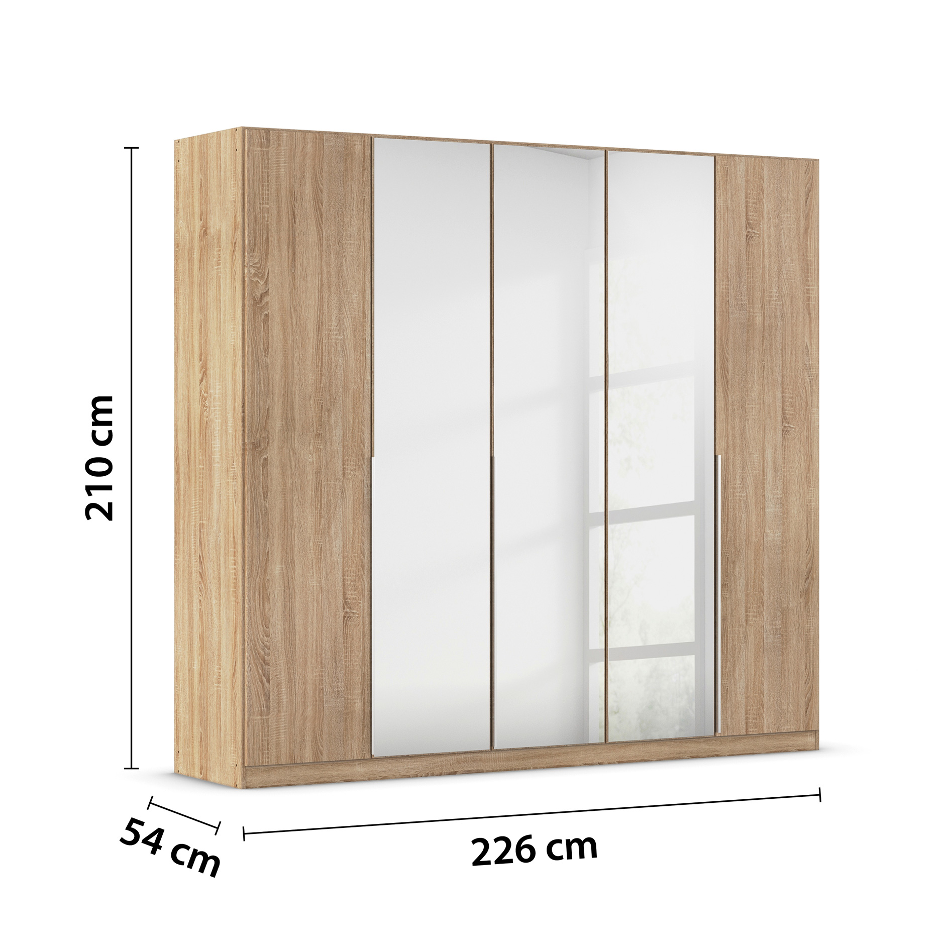 Drehtürenschrank - Sonoma Eiche - Kristallglasspiegel - 5-türig - 226x210 cm