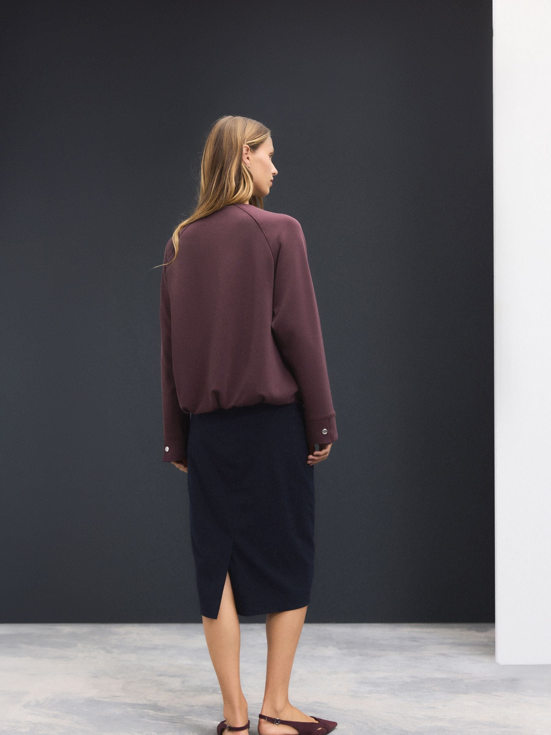 Donkerblauw - Tailored Pencil Skirt With Wool
