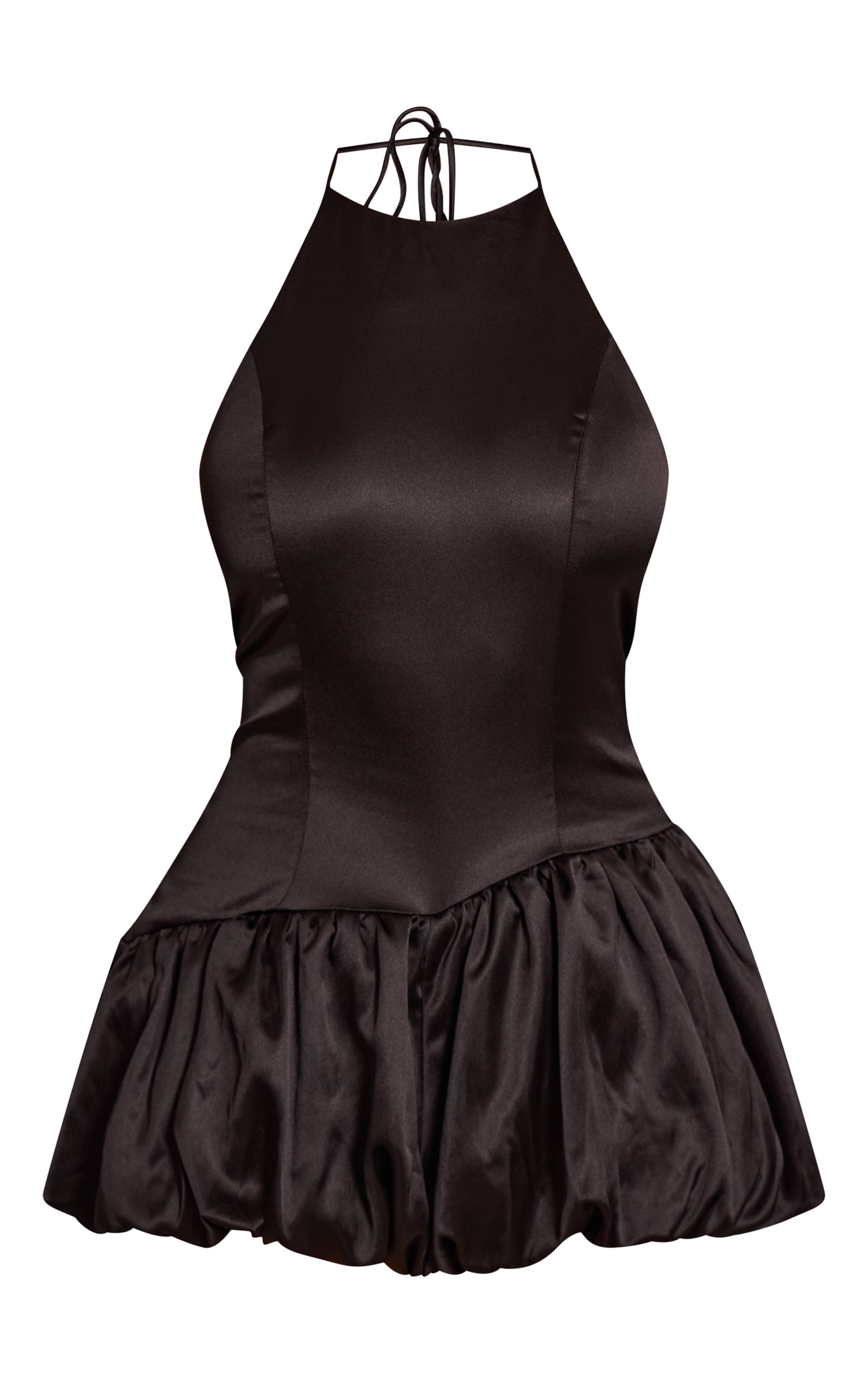 Noir Combinaison-short Satinée Dos Nu À Jambes Bouffantes