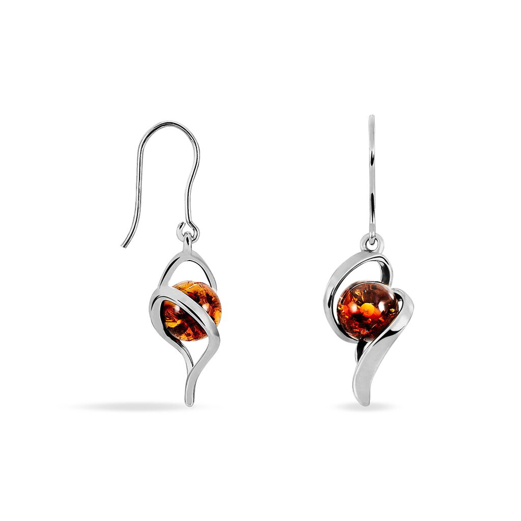 Boucles D'oreilles Pendantes Hilarionne Argent Blanc Ambre
