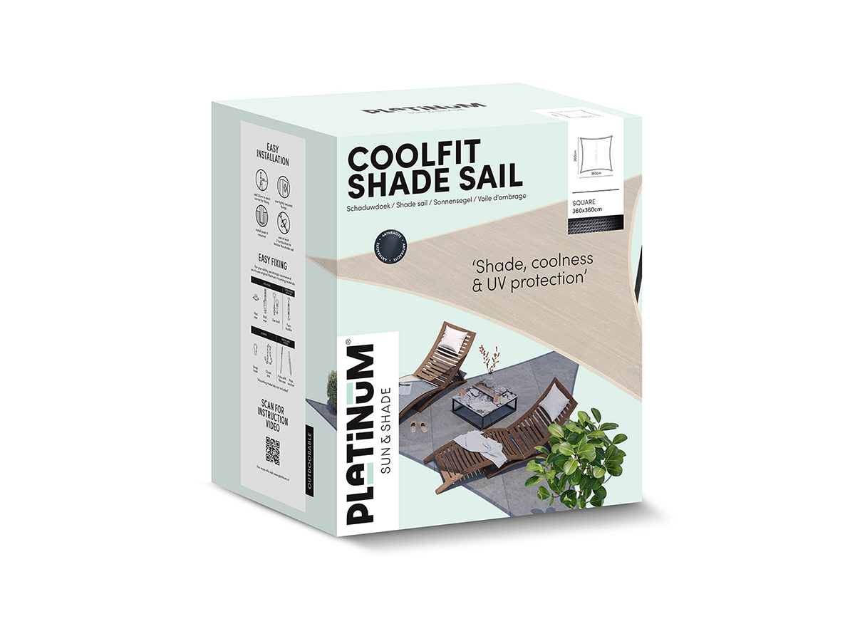 Platinum Coolfit 3,6 x 3,6m vierkant schaduwdoek - Olive