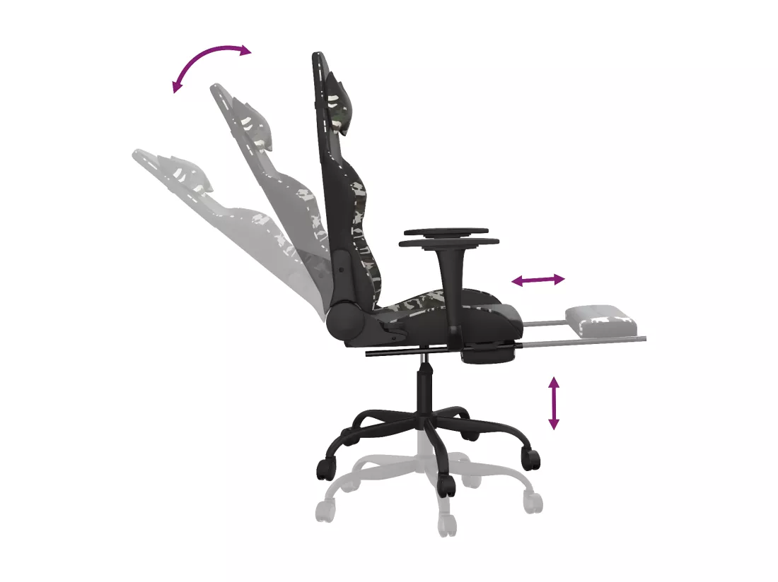 Chaise de jeu de massage repose-pied Noir&Camouflage Similicuir