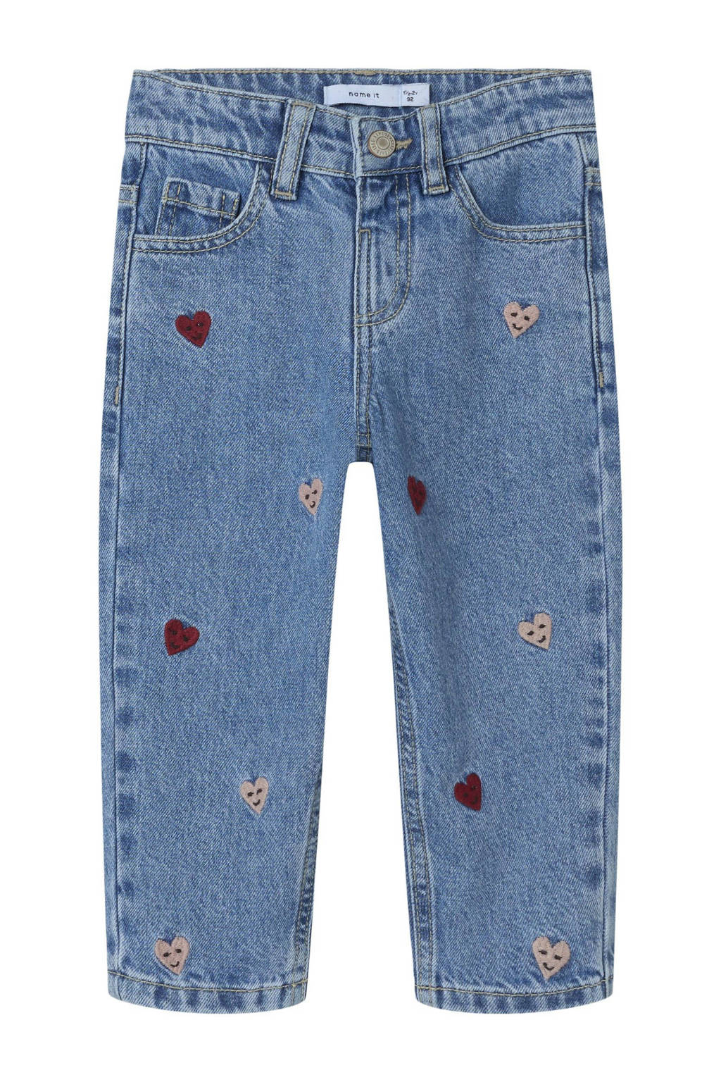 NAME IT loose fit jeans NMFBELLA met hartjes Medium blue denim