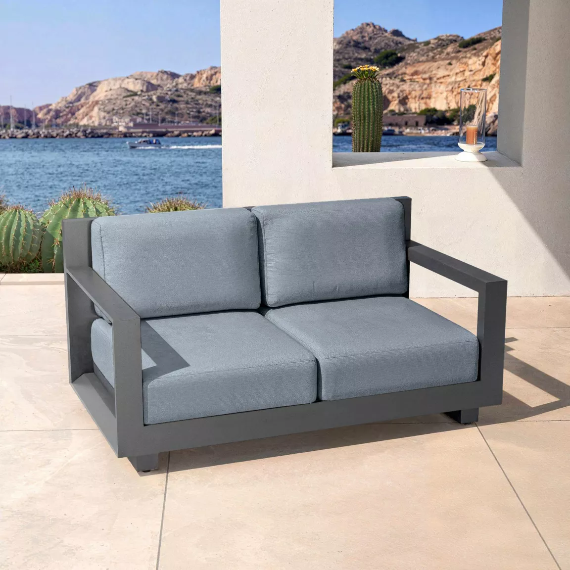 Salon de jardin d'angle aluminium 10 places Elba Gris anthracite