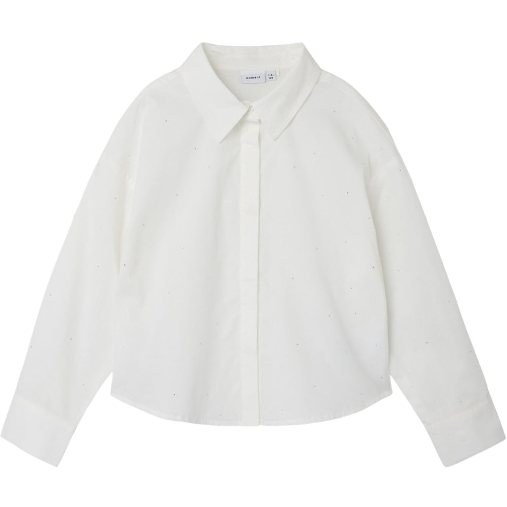 Køb Name It Bright White Studs Olara Short Loose Skjorte