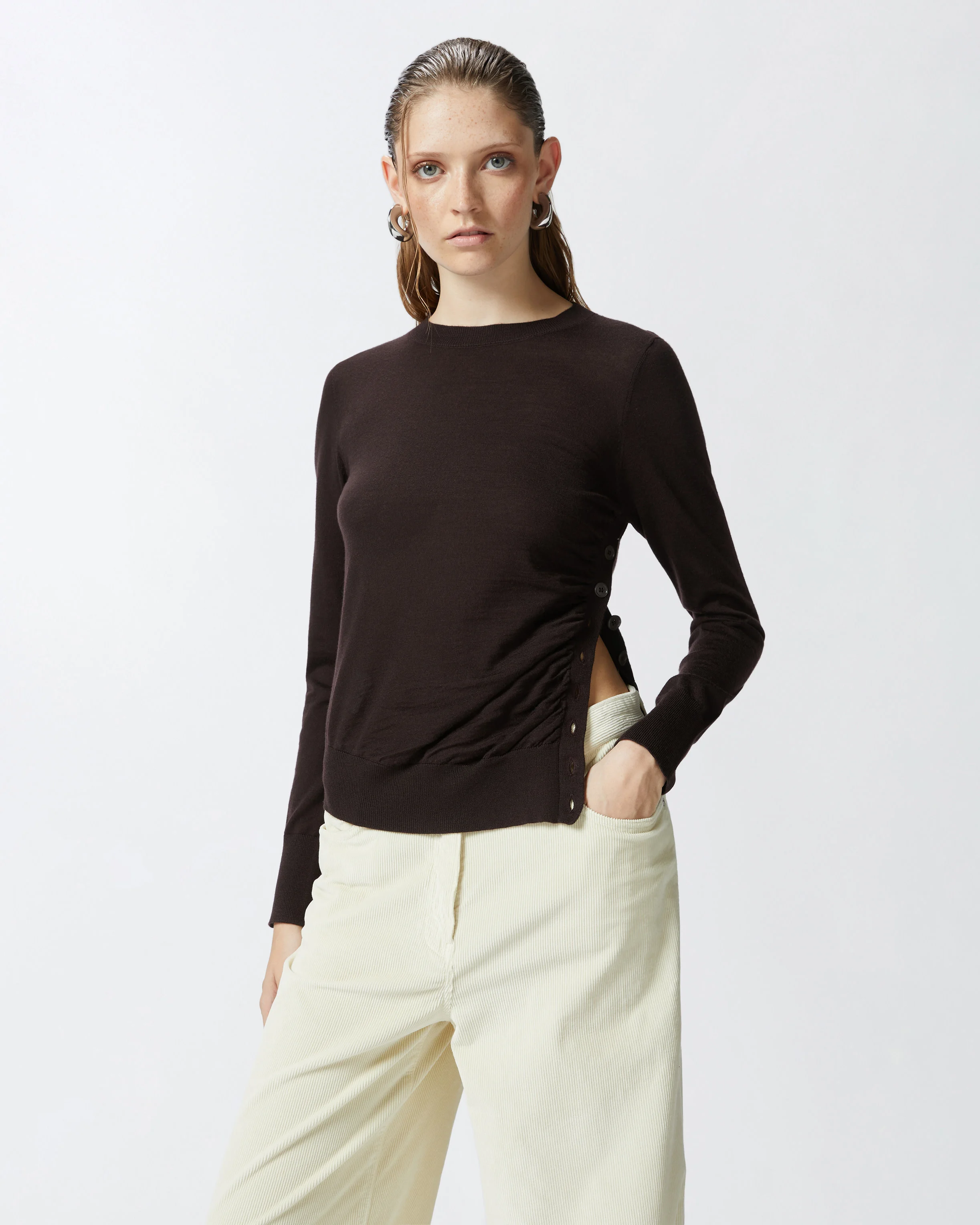Pull avec boutons latéraux | Marron