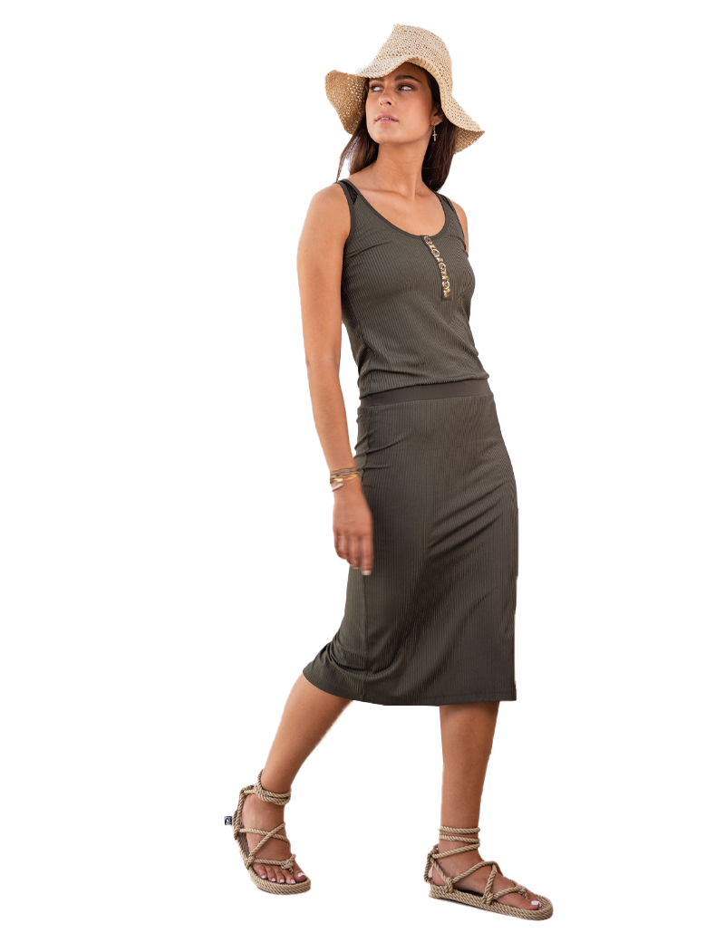 HBT ROBE LONGUE CÔTELÉ JESSY KAKI