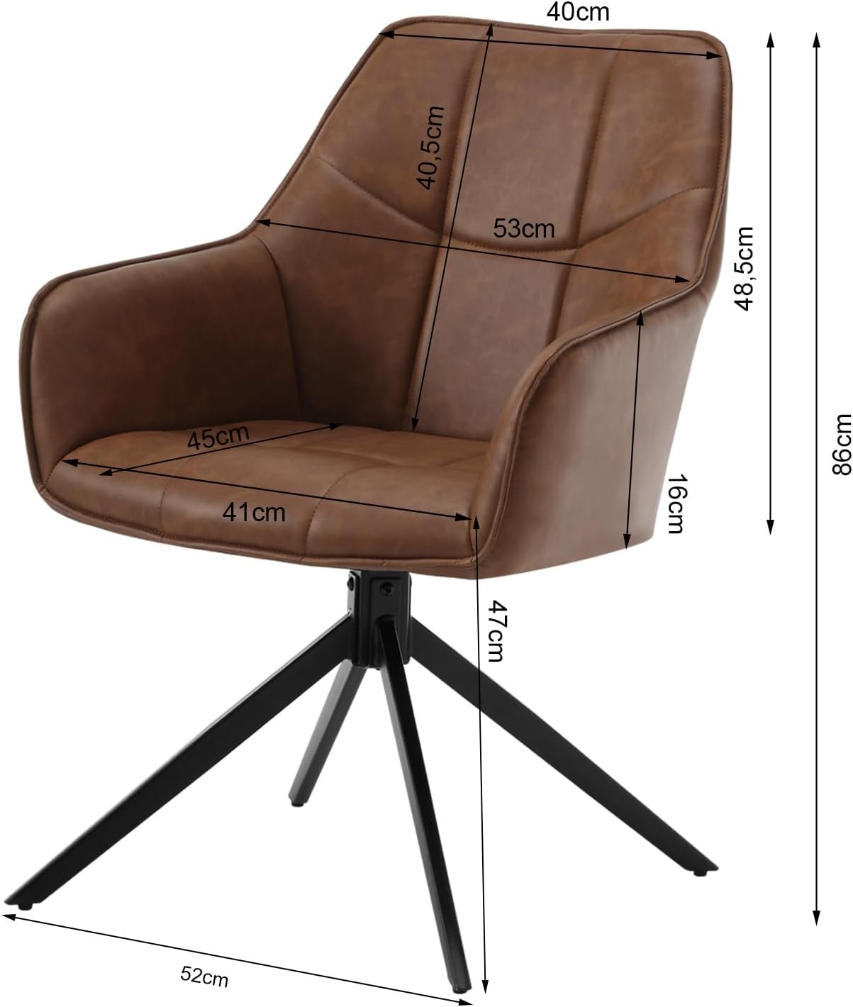 WOLTU Esszimmerstühle drehbar 2er Set, für Esszimmer Wohnzimmer Küche, Küchenstühle gepolstert mit Armlehnen, Metallbeinen, aus Vintage Kunstleder, Hellbraun
