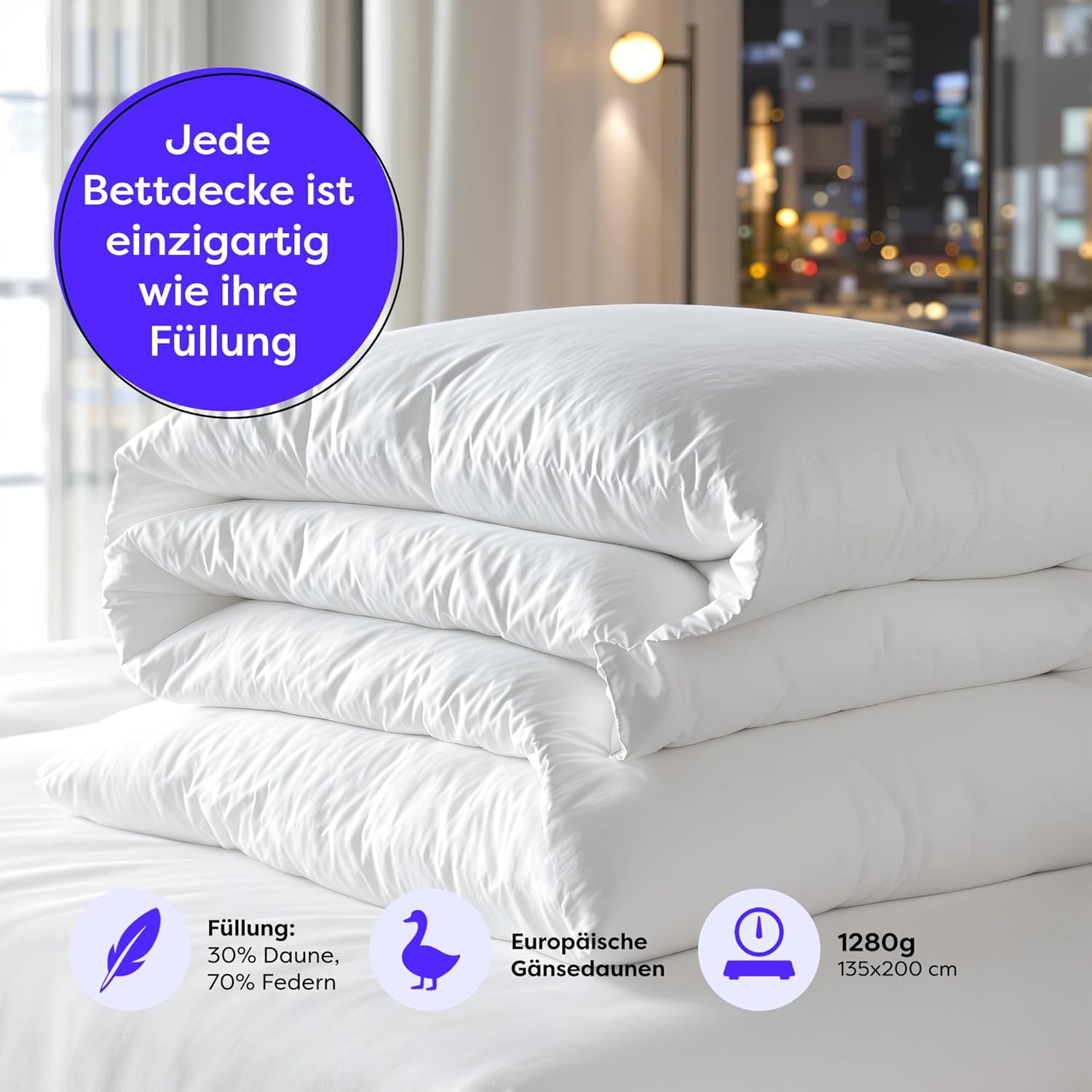 Wolkenfeld Winterbettdecke 135x200cm, Gänsedaunen & Federn, 500 g/m², Extrawarme Daunendecke 135x200 Anti-Milben, Hypoallergen, Waschbar, Bettdecken Made in EU, Oeko-TEX & Downpass Zertifizier