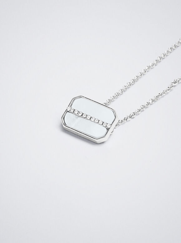 Pulseira prateada com cristal e concha - Prata