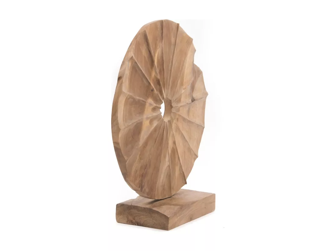 SCULPTURE Circulaire II 46 cm de diamètre, bois de racine de teck massif, sur socle couleurs naturelles