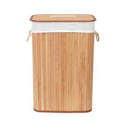 Panier à linge pliable en bambou avec couvercle et poignées