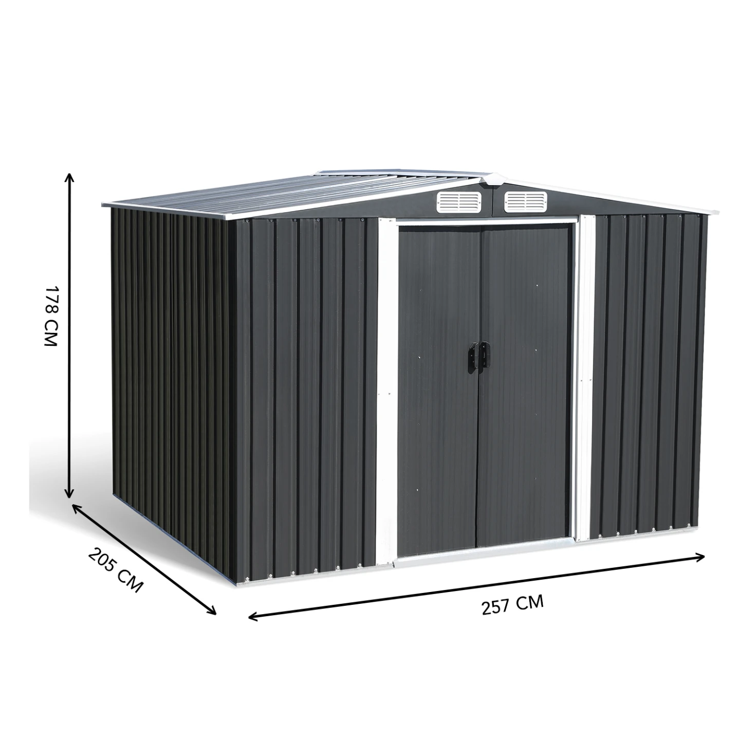 Abri de jardin 5,3 M² gris en acier galvanisé avec base