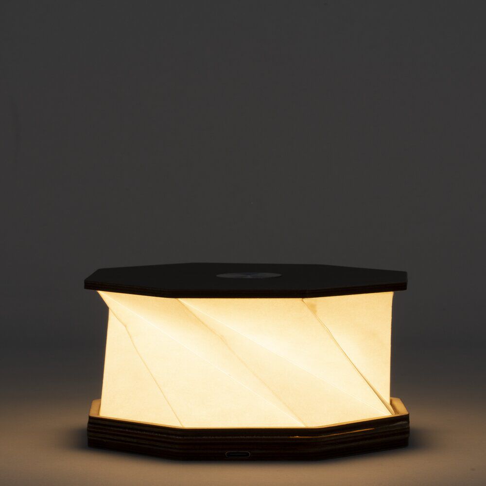Lampe accordéon USB tactile en bois blanc chaud Ø12xH22cm