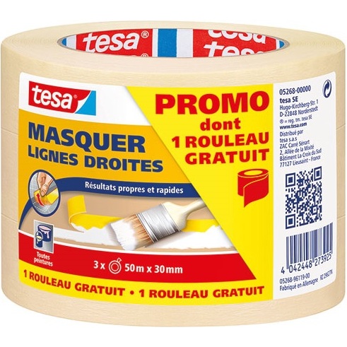 Ruban adhésif masquage - lot de 2 + 1 gratuit - 50 m x 30 mm