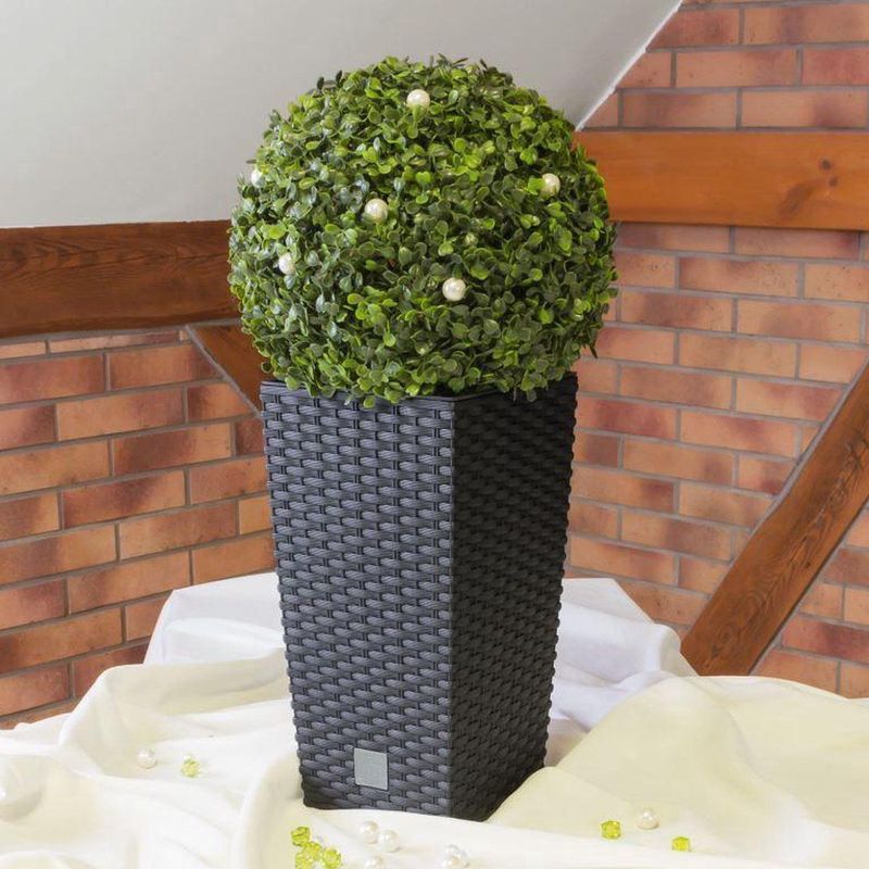 Prosperplast - Rato Square - Bloempot - Antraciet - Rotan Textuur - Inclusief Binnenpot