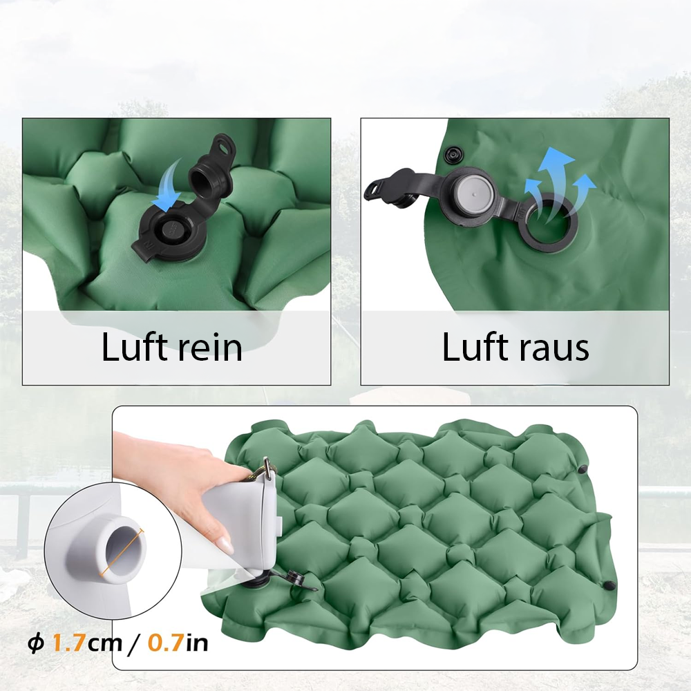 (44x34cm) Aufblasbares Outdoor Sitzkissen Wasserabweisende Matte für Camping / Wandern / Festivals mit Aufbewahrungstasche - Grau