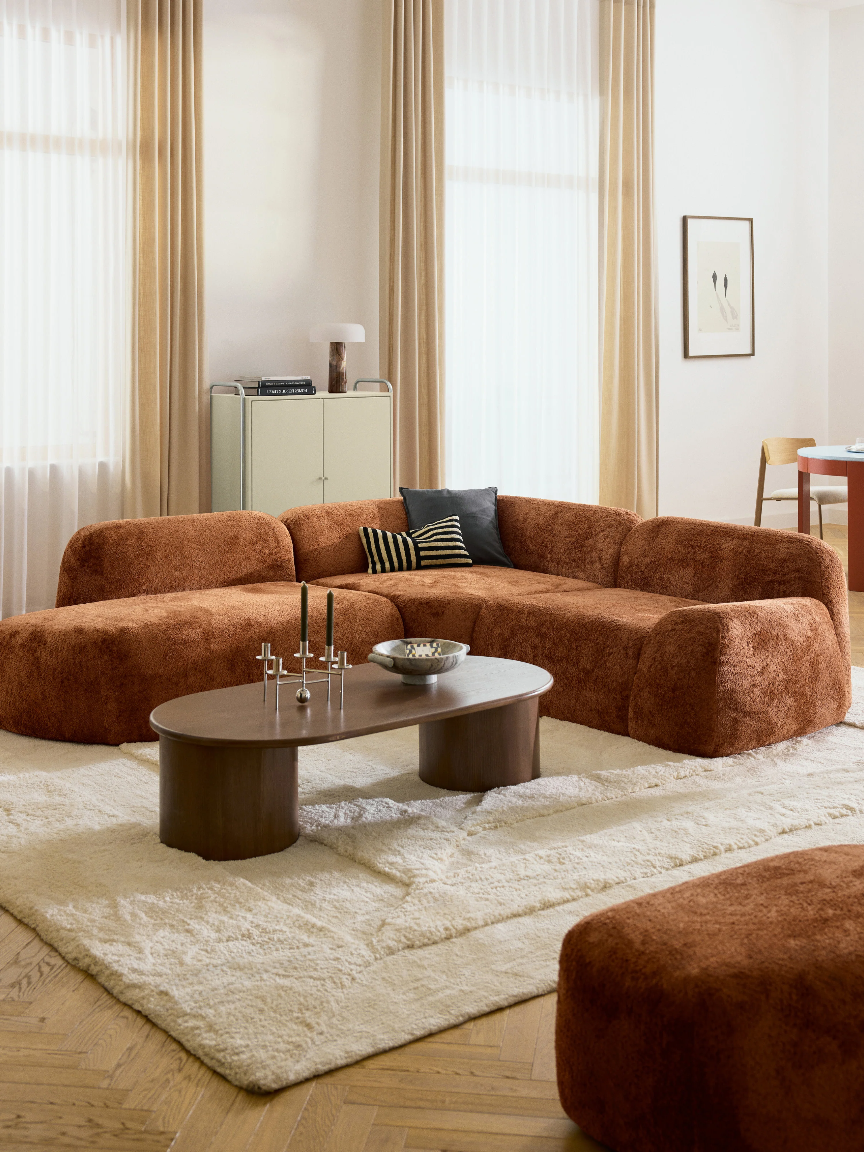 Modulaire teddy-bouclé hoekbank Wolke (4-zits) met chaise longue