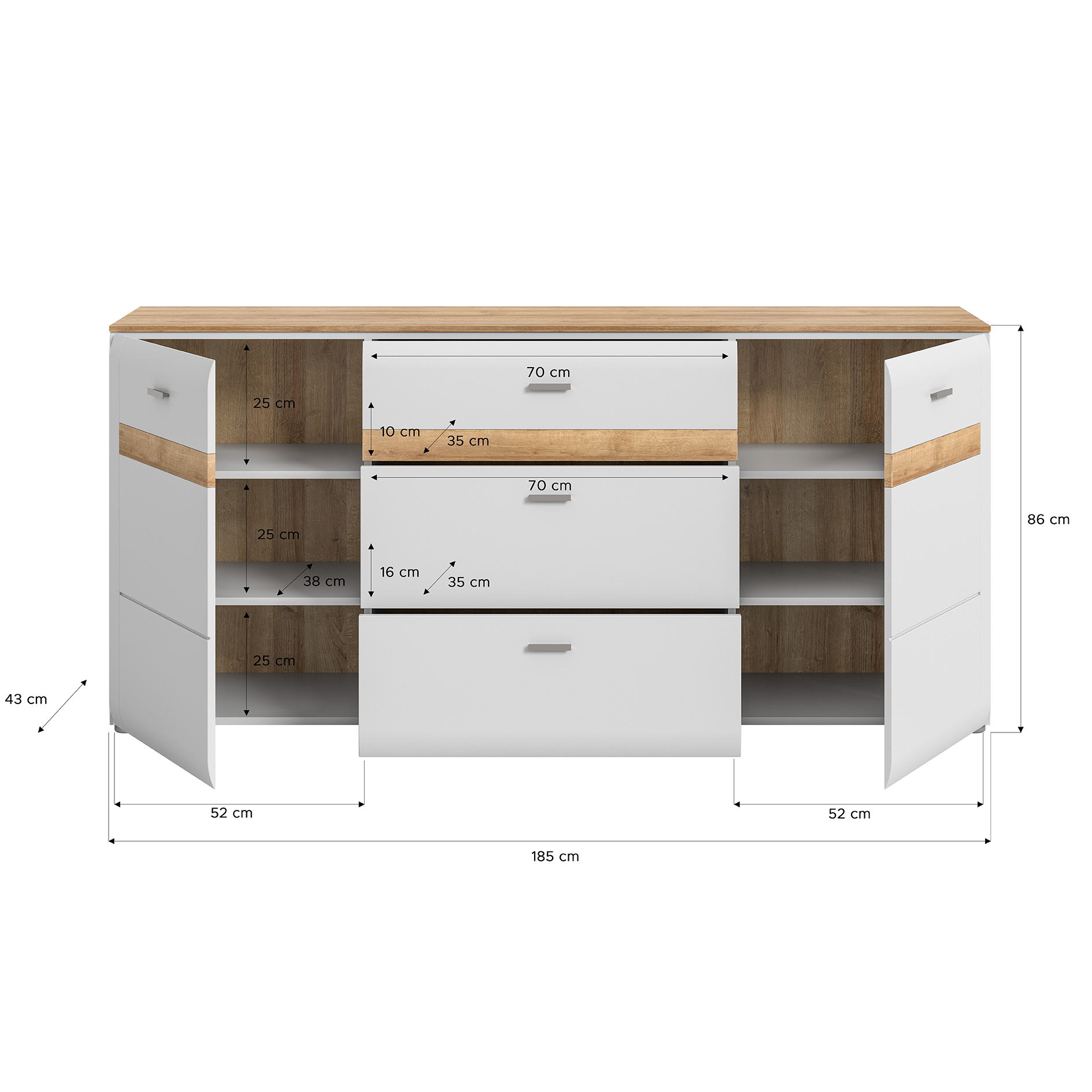 Sideboard ASHTON - ashgrey matt-Rivera Eiche - 185 cm
