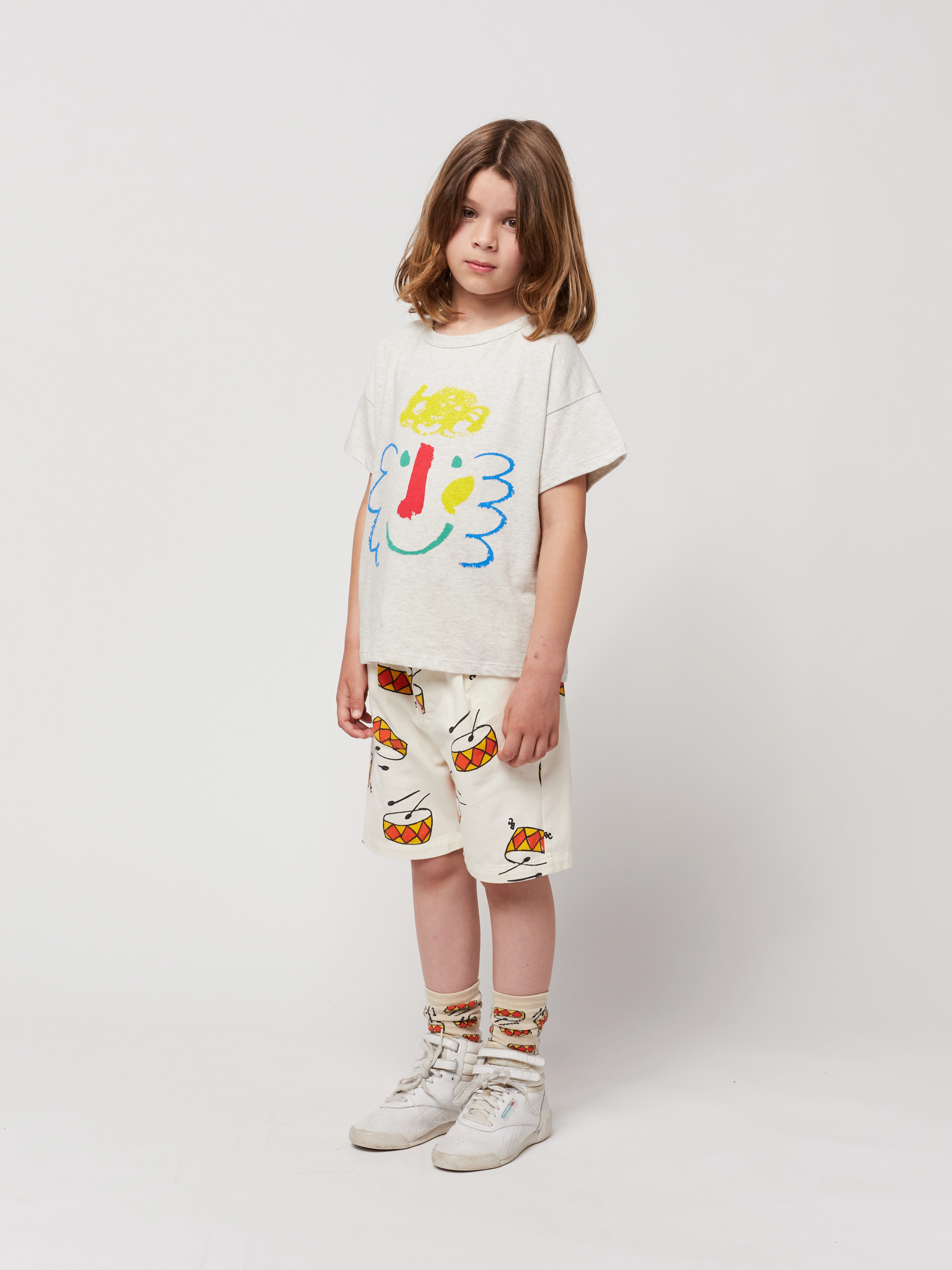 T-Shirt HAPPY MASK in light heather grey