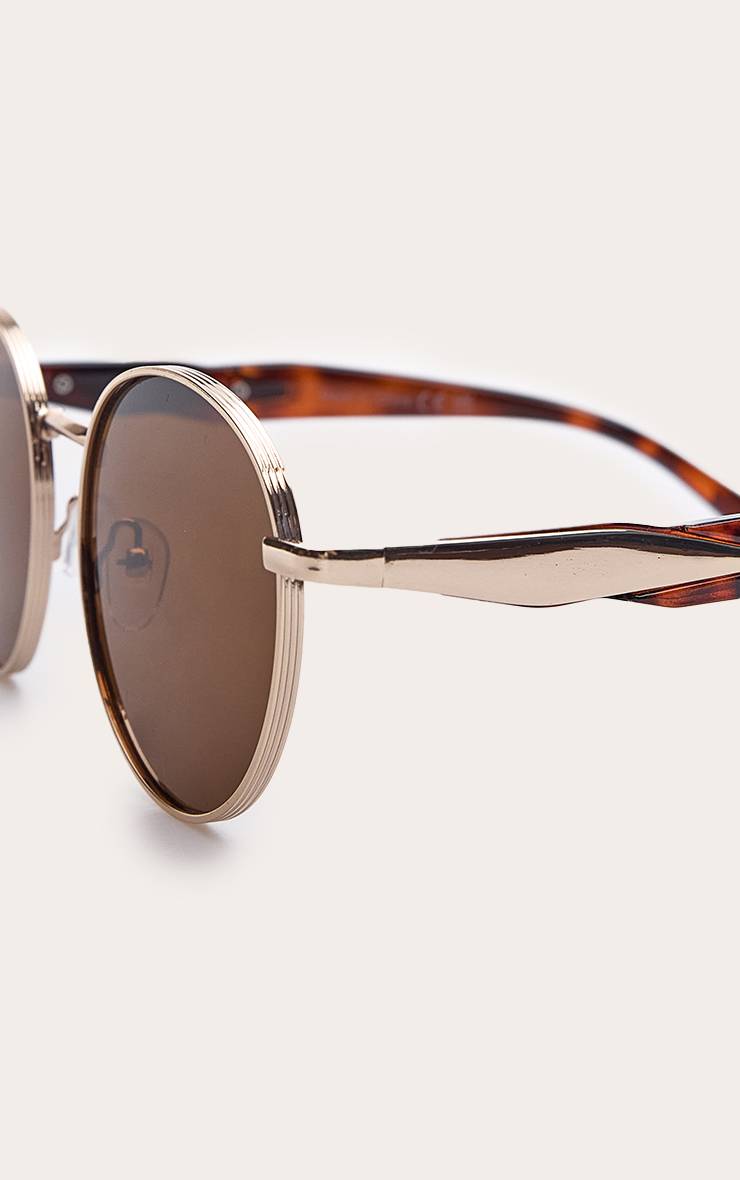 Doré Lunettes De Soleil Rondes À Monture Métallique
