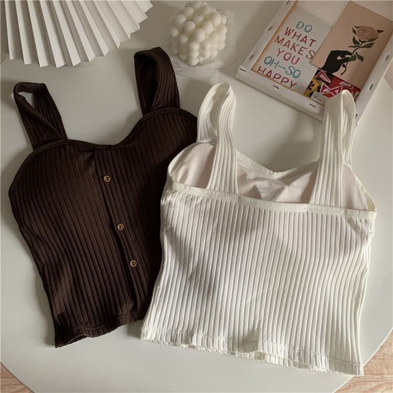 DIYI - Geribbelde cami-top met effen knopen en vulling