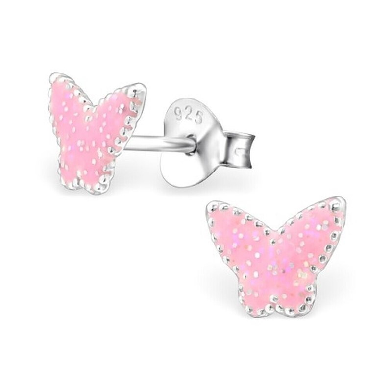 Boucle d'oreille papillon rose en argent 925/1000