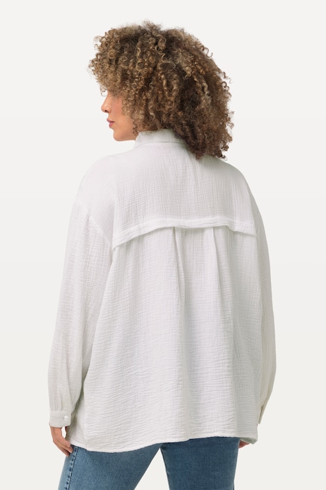 Musselin-Hemdbluse, Oversized, Hemdkragen, Langarm