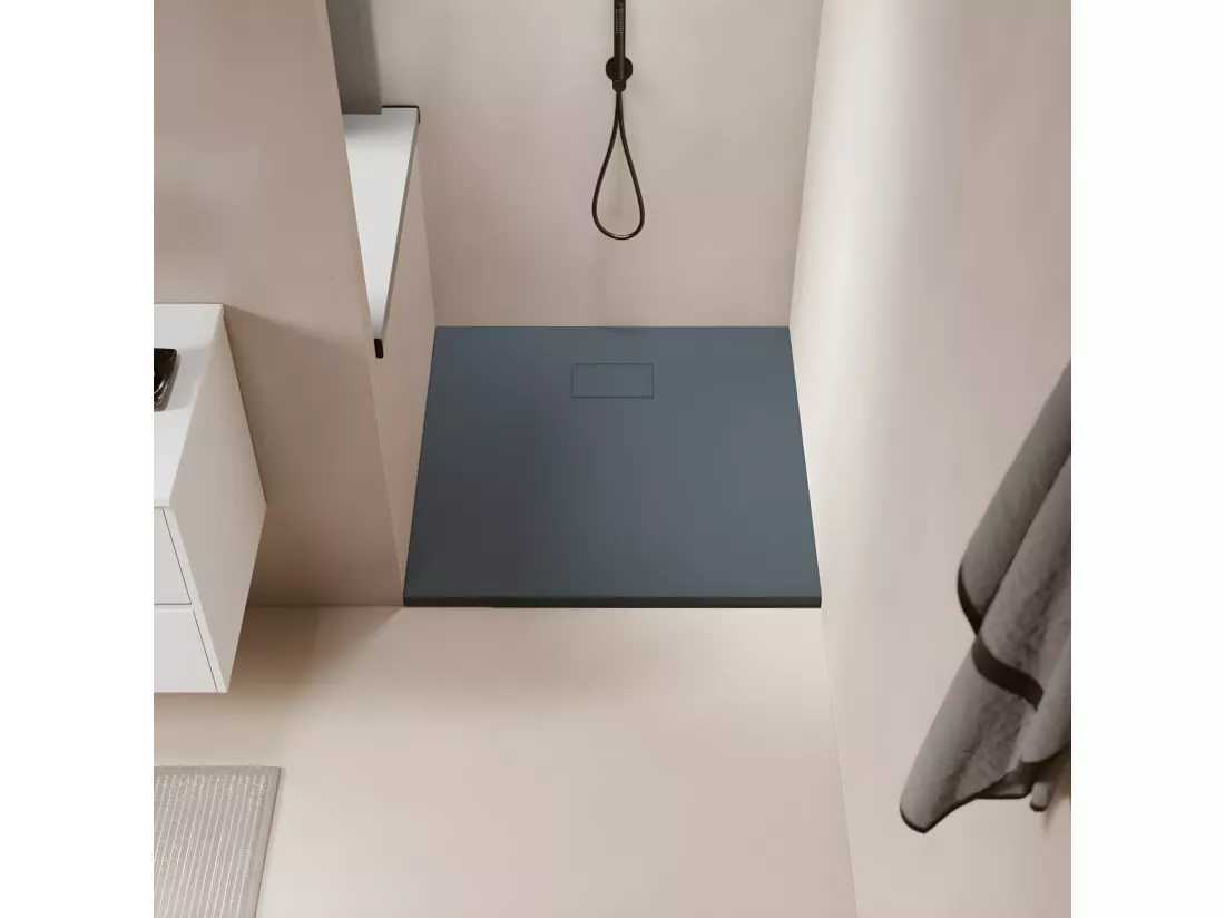 Receveur de douche 80 x 140 cm extra plat PIATTO en SoliCast® surface ardoisée gris basalte
