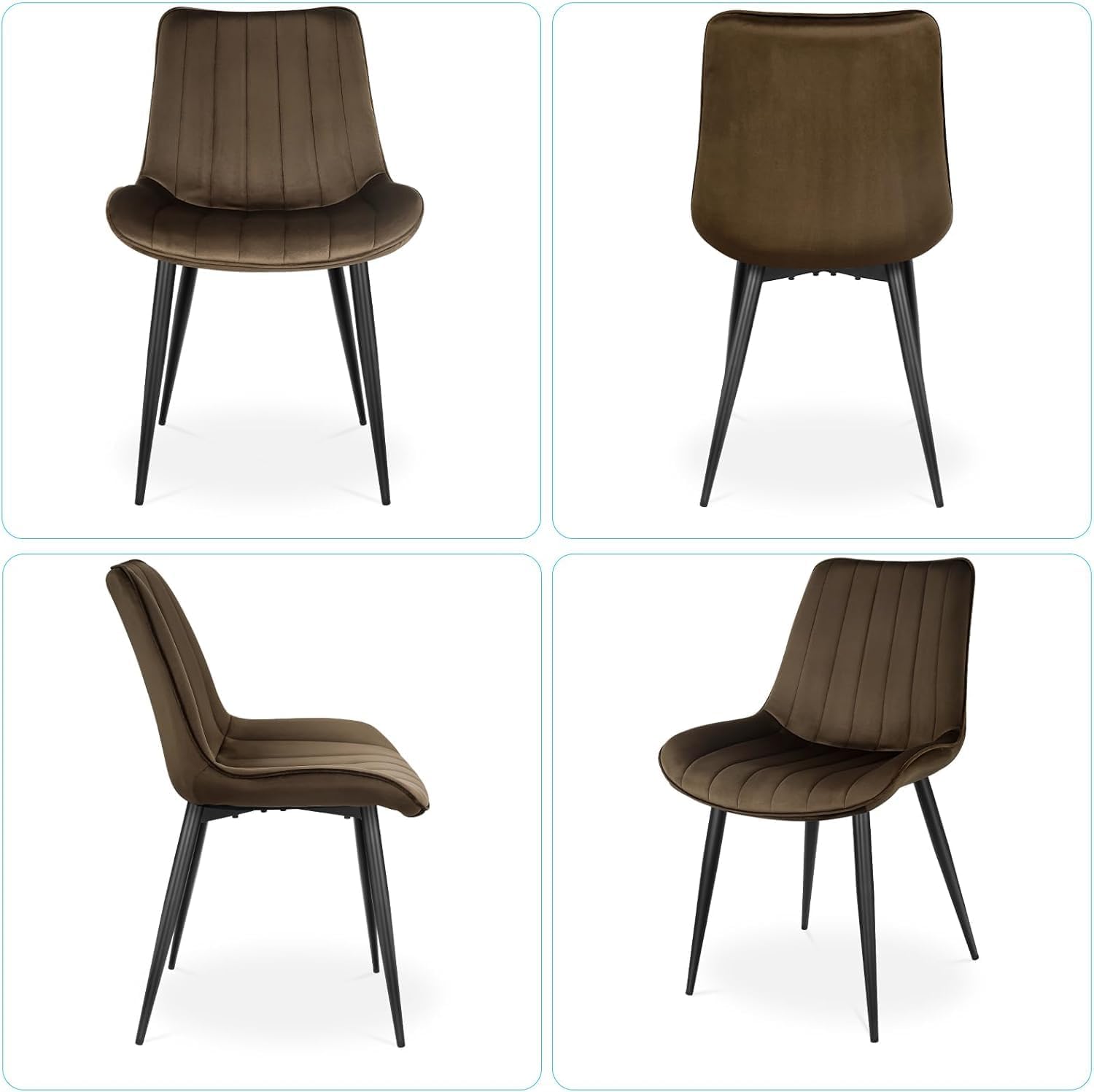LEWE Esszimmergruppe, Esstisch aus Holz mit 4 Holland Samt Stühle Set, 140 x 80 x 76 cm Tisch, für Esszimmer Küche Wohnzimmer, Langlebig, Rechteckiger Esstisch aus dunklem Holz und Braune Stühle