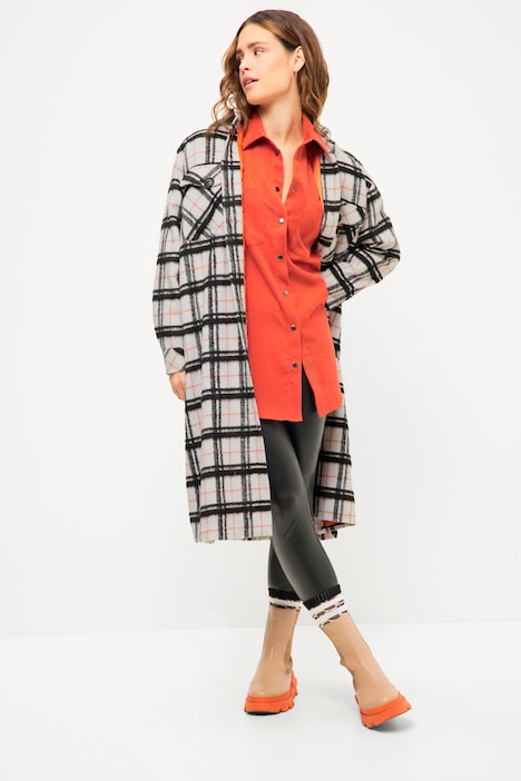 Long-Hemdjacke, oversized, Karo, Langarm, farbiges Futter