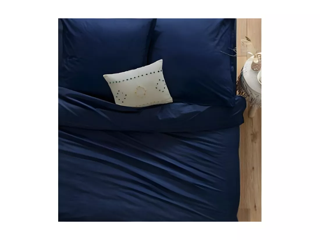 Drap plat 1 Personne en Coton Bleu encre 180 x 290 cm