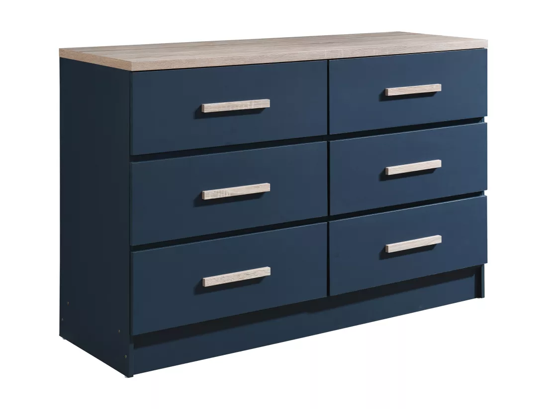 Commode 6 tiroirs - Bleu et naturel - SKAIDO