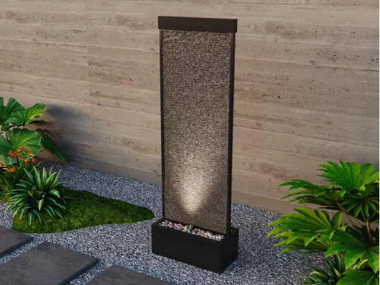Fontaine d'extérieur en acier inoxydable et verre à LEDs - H. 120 cm - Noir - BULBIE