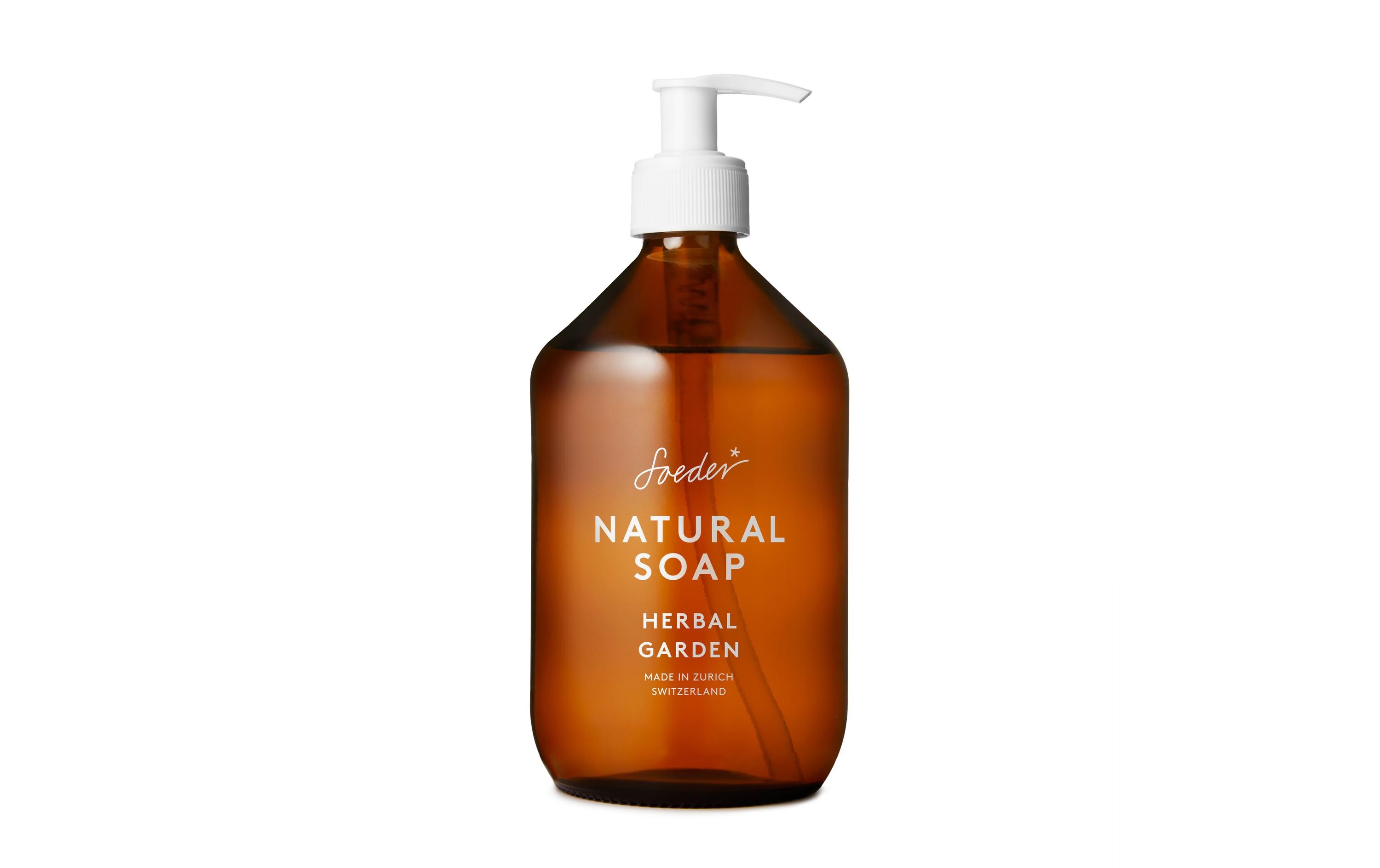 Flüssigseife Natural – Herbal Garden 500 mlMilde und natürliche Seife in Glasflasche für Hände und Körper